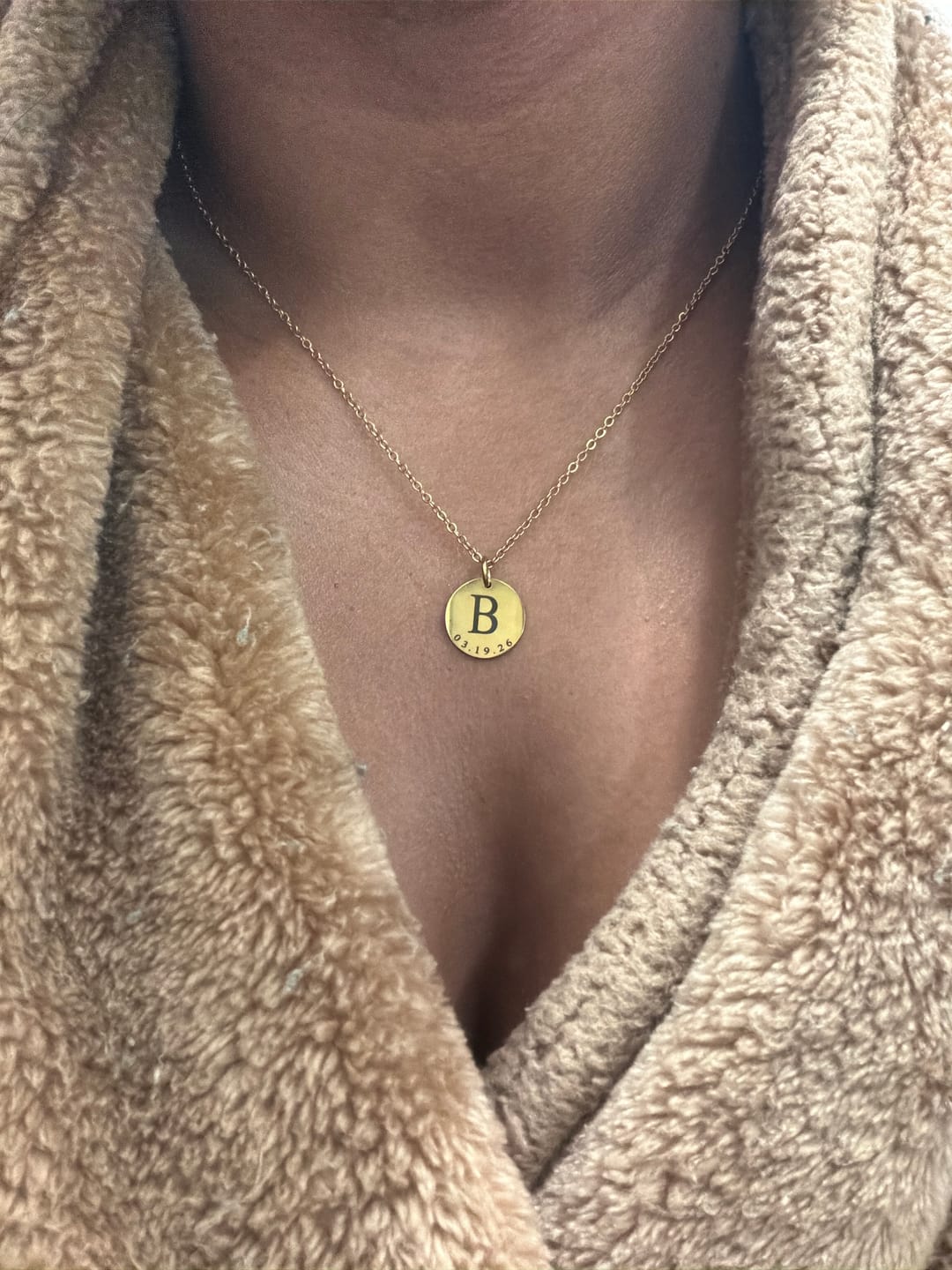 Customer photo review of Initial Date Charm Necklace