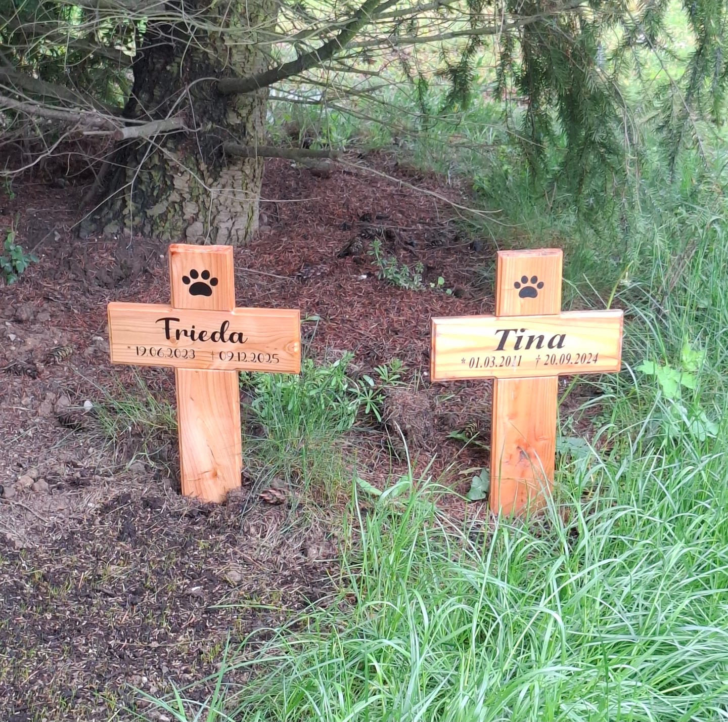 Customer photo review of Tier-Grabkreuz aus Holz mit Namen