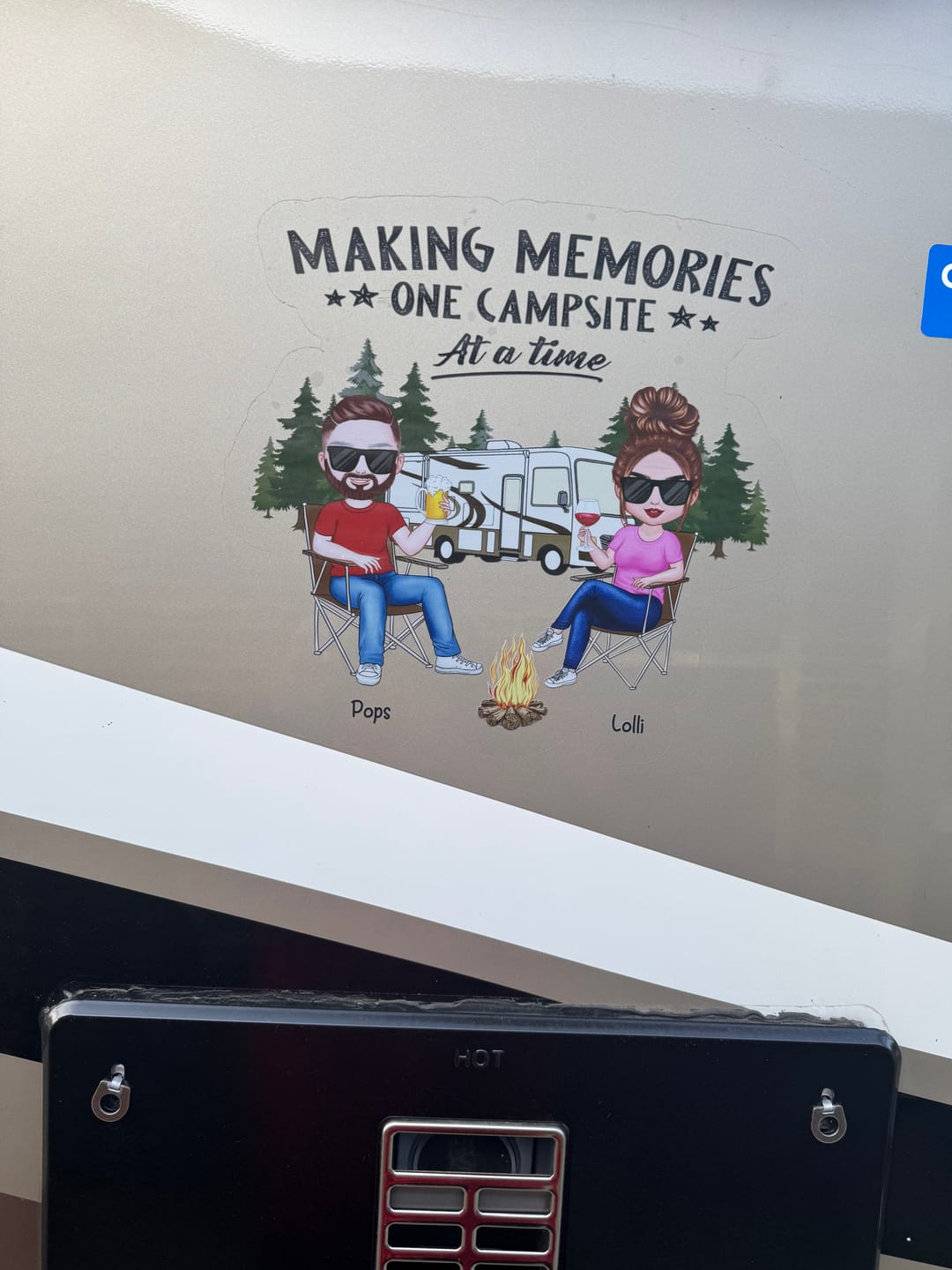 Customer photo review of Camping Partners For Life Doll Couple Sitting Personalized RV Decal