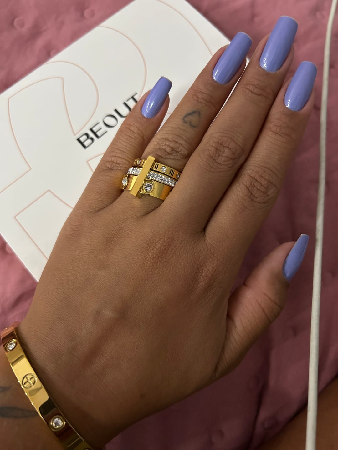 Customer photo review of Anel Triplo Glamour Banhado em Ouro 18k