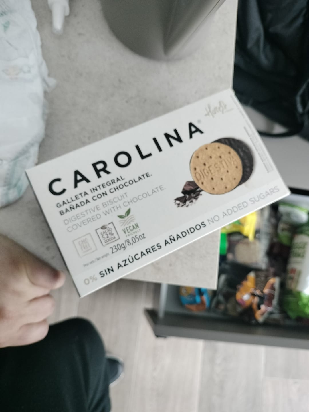 Customer photo review of Galleta 0% Sin Azúcares Integral Digestive Chocolate. Vegana
