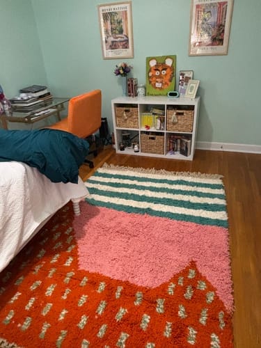 Customer photo review of Custom Beni Ourain Rug | Navy Blue and White Chevron Geometric