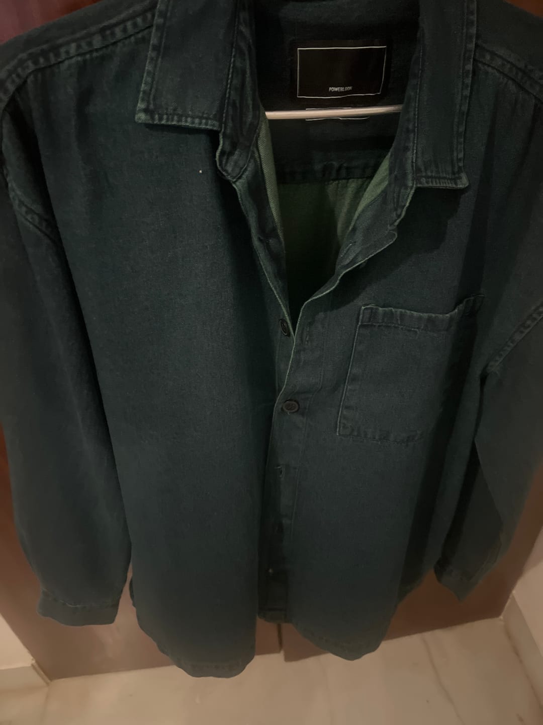 Customer photo review of Dark Green Over Dyed Denim Shirt 100% Cotton