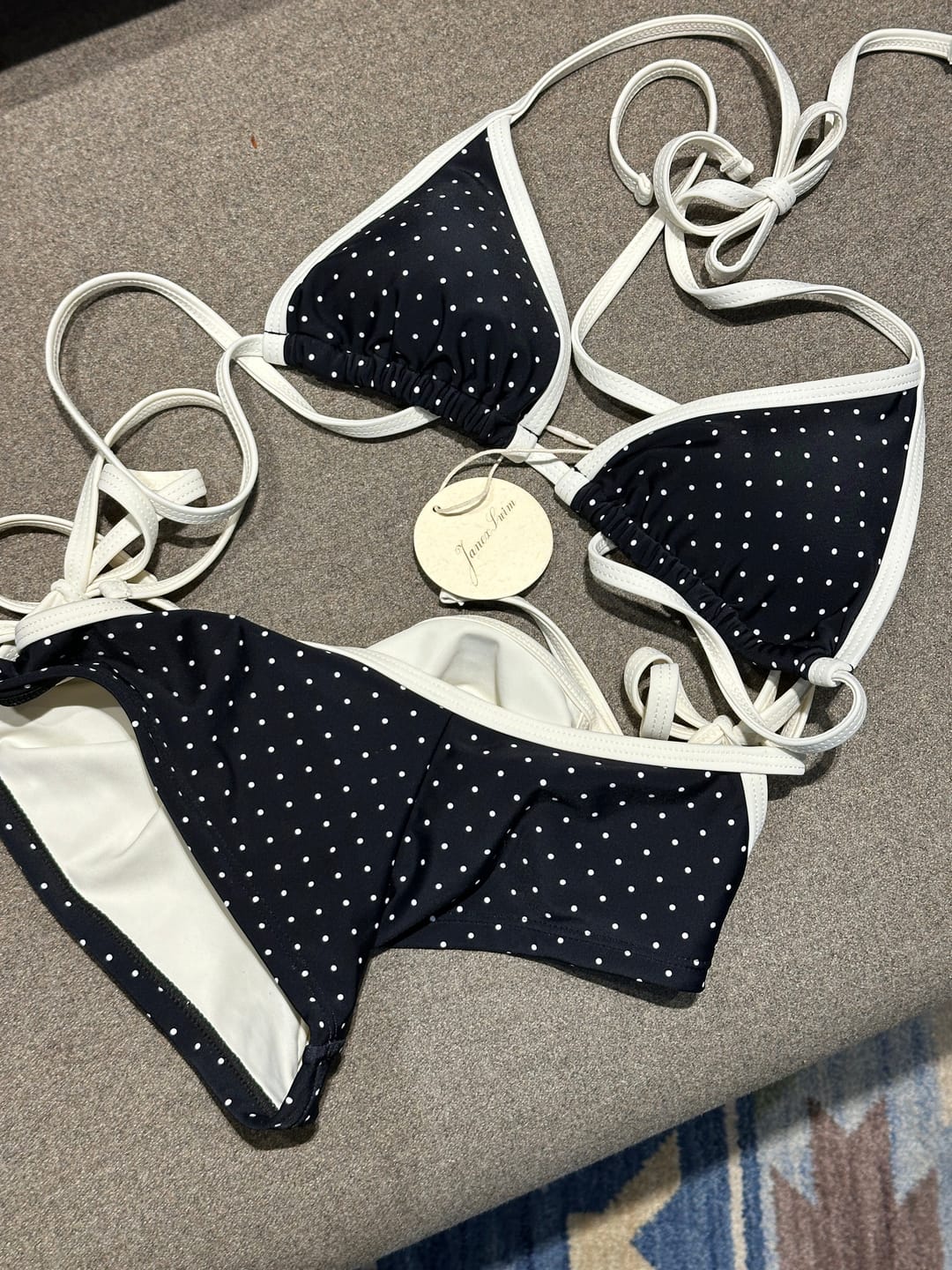 Customer photo review of Black Polka Dot Contrast Binding Halter Triangle Bikini Set