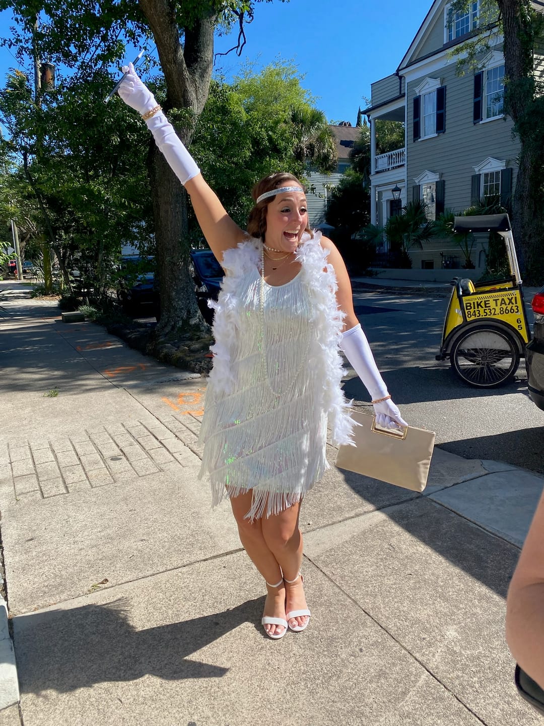 Customer photo review of 1920s Fringe & Sequin Flapper Dress - White