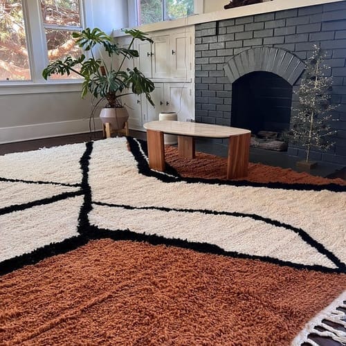 Customer photo review of Custom Beni Ourain Rug | Navy Blue and White Chevron Geometric