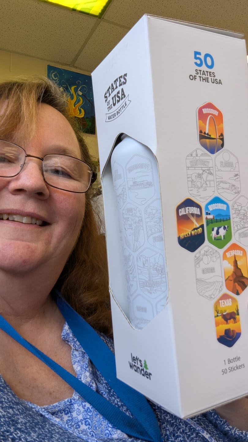 Customer photo review of Lets Wander™ 50 States Of The USA Water Bottle + Stickers