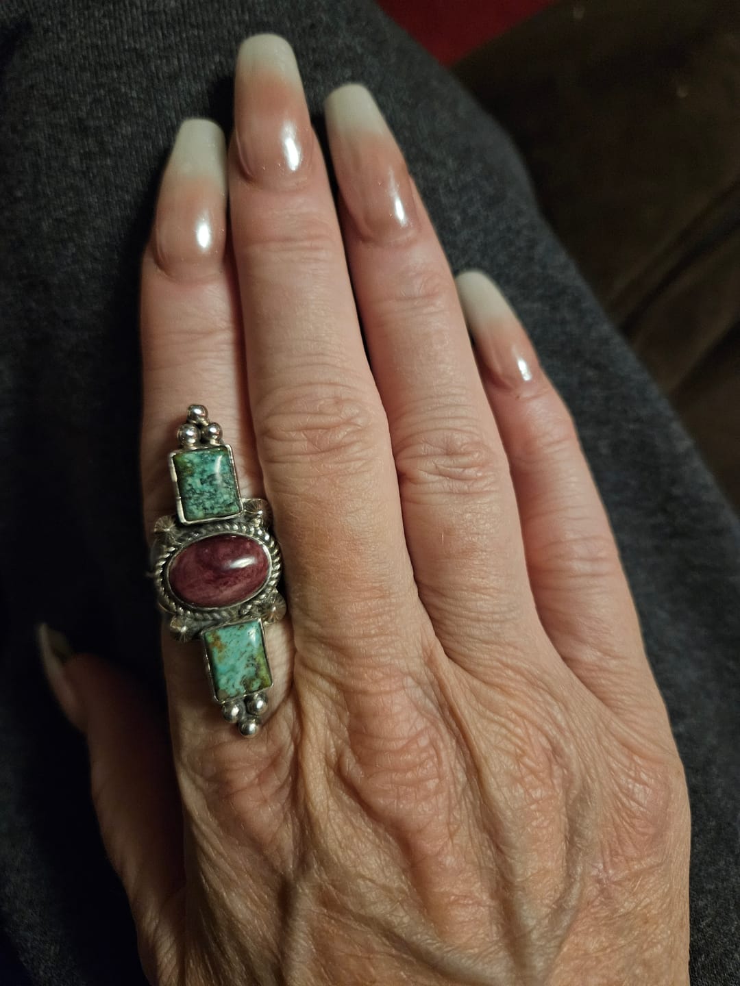 Customer photo review of Handcrafted Turquoise, Spiny Oyster & Sterling Silver Ring 8 by Rosella Paxson