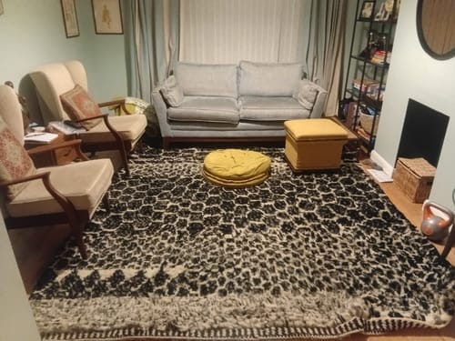 Customer photo review of Custom Beni Ourain Rug | Navy Blue and White Chevron Geometric