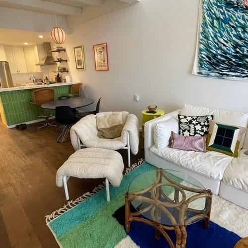 Customer photo review of Custom Beni Ourain Rug | Navy Blue and White Chevron Geometric