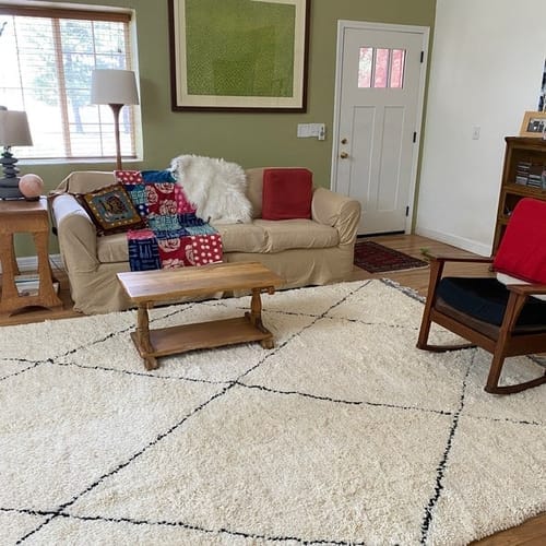 Customer photo review of Custom Beni Ourain Rug | Navy Blue and White Chevron Geometric