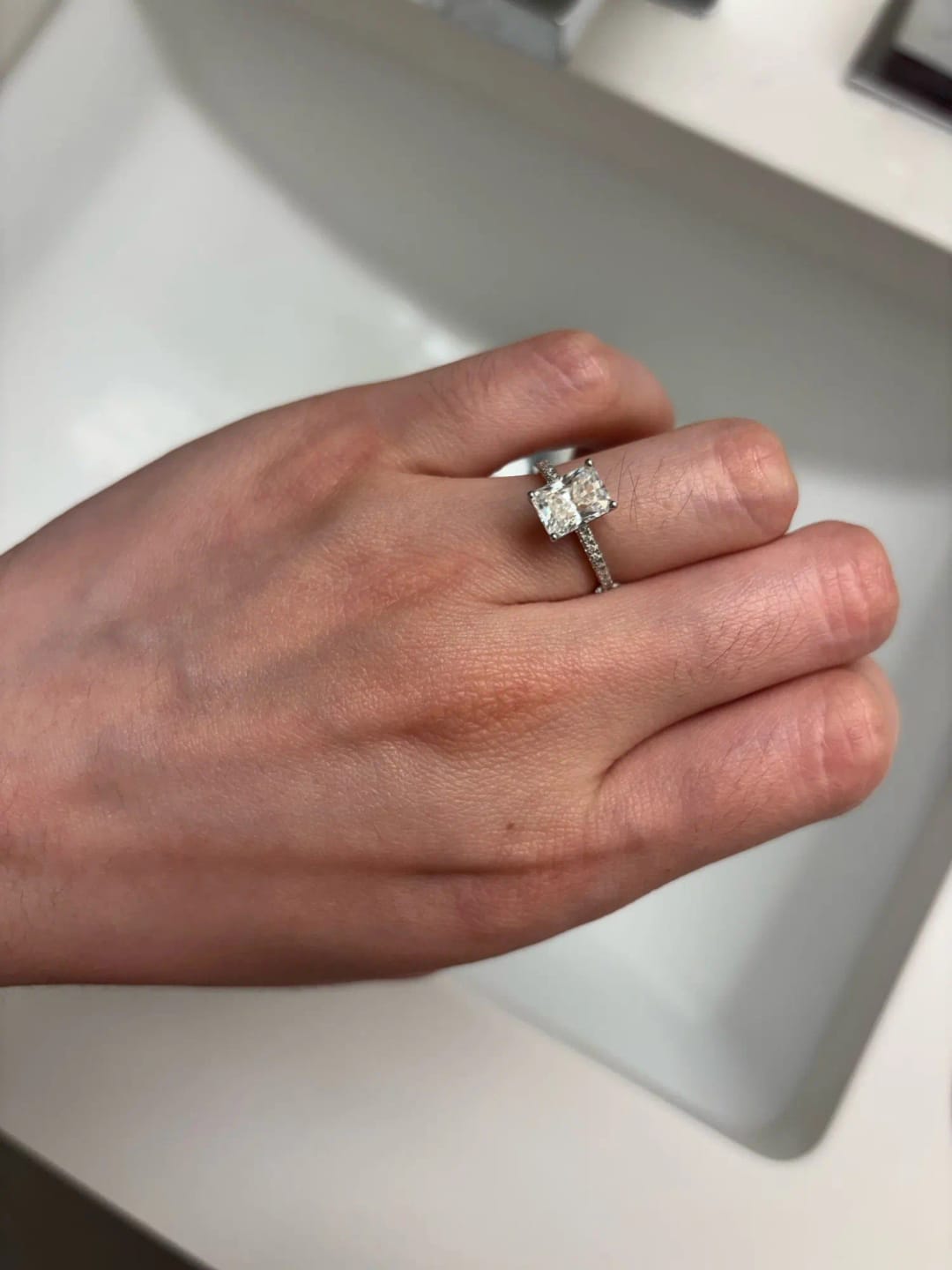 Customer photo review of 4 Carat Radiant Cut Moissanite Ring