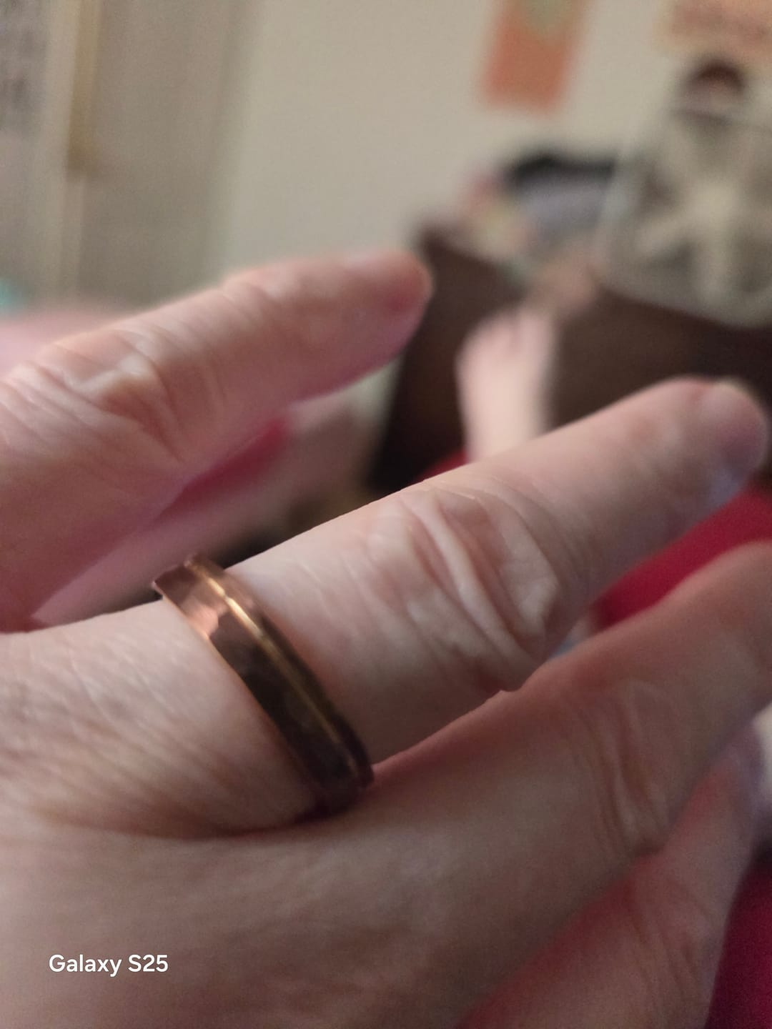 Customer photo review of His & Hers Mocha Brown Hammered Stripe | 4mm + 6mm