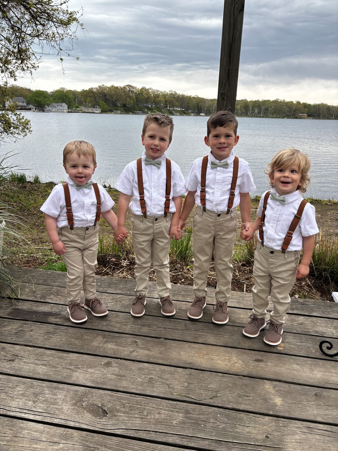 Customer photo review of Sage Bow Tie & Cognac Buckle Suspenders Set