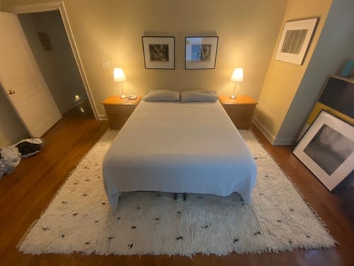 Customer photo review of Custom Beni Ourain Rug | Navy Blue and White Chevron Geometric