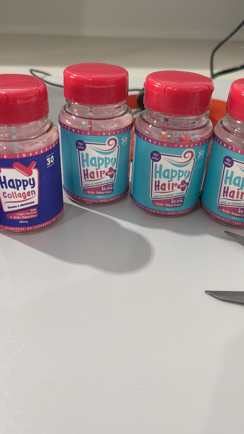 Customer photo review of Happy Hair 3 Potes + 1 Colágeno Grátis