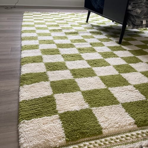 Customer photo review of Custom Beni Ourain Rug | Navy Blue and White Chevron Geometric