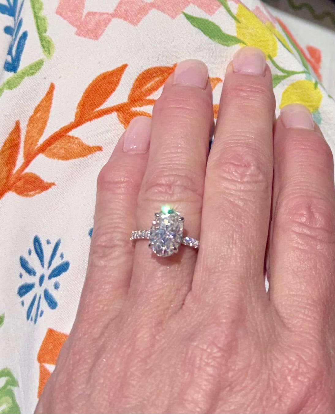 Customer photo review of Moissanite 5.5Ct Oval Cut Hidden Halo White Gold Promise Ring For Women