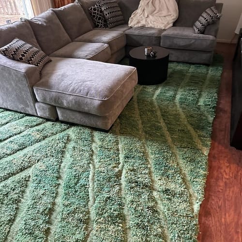 Customer photo review of Custom Beni Ourain Rug | Navy Blue and White Chevron Geometric