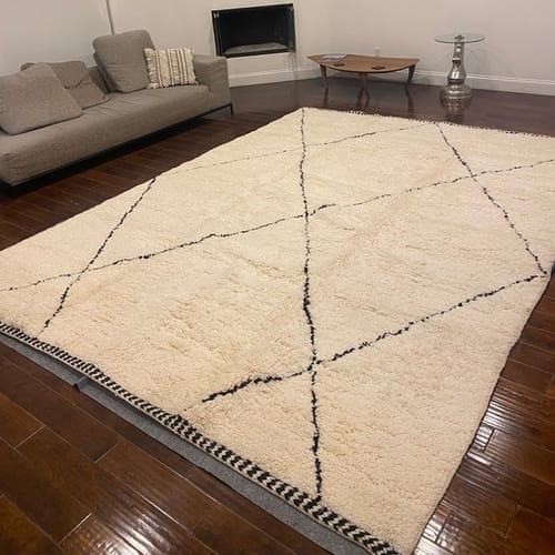 Customer photo review of Custom Beni Ourain Rug | Navy Blue and White Chevron Geometric