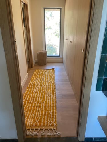 Customer photo review of Custom Beni Ourain Rug | Navy Blue and White Chevron Geometric