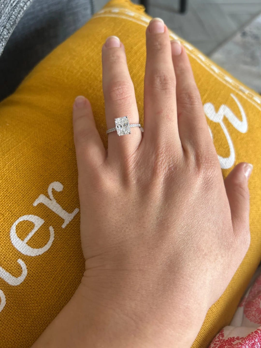 Customer photo review of 4 Carat Radiant Cut Moissanite Ring