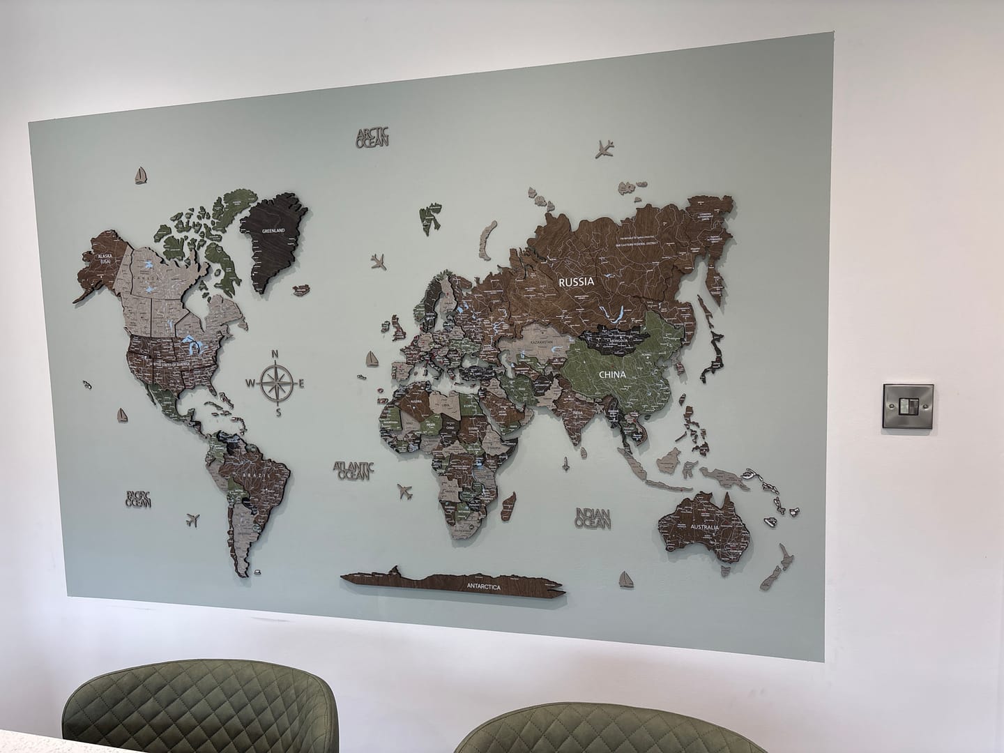 Customer photo review of 3D Wooden World Map Wall Decor -Rustic Style