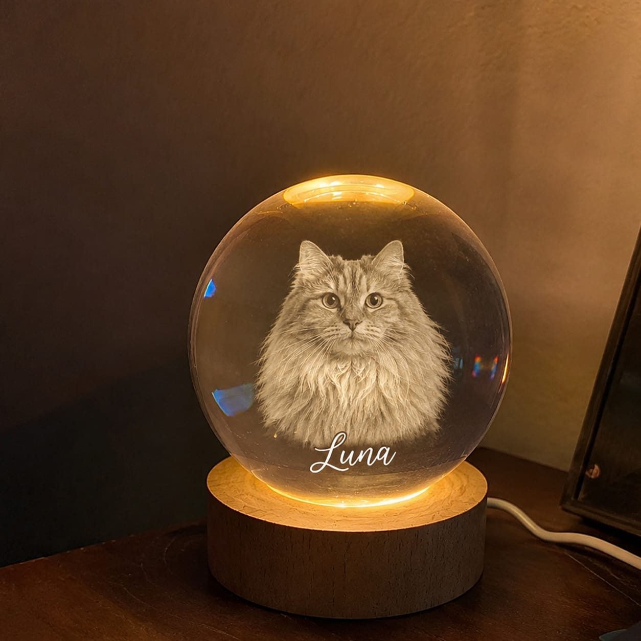 Customer photo review of Custom Pet Photo Always in My Heart - Personalized Crystal Ball LED Night Light - Pet Memorial Gift for Loss of Pet, Sympathy Gift for Pet Lovers