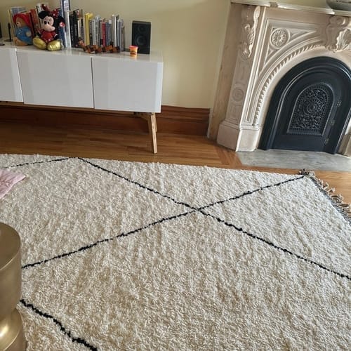 Customer photo review of Custom Beni Ourain Rug | Navy Blue and White Chevron Geometric