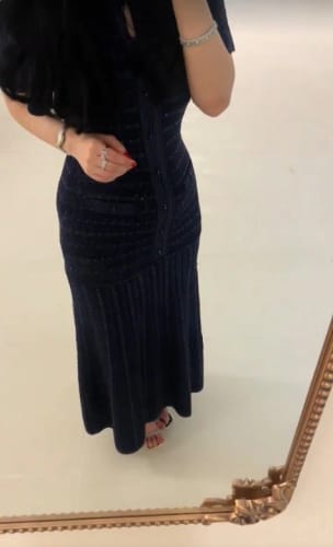 Customer photo review of Beatrice Sequin Knit Maxi Dress