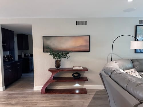 Customer photo review of Modern Organic Wood Console Table With Shelf For Living Room