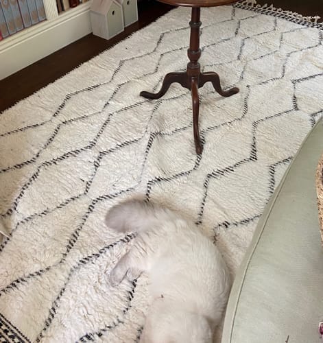Customer photo review of Custom Beni Ourain Rug | Navy Blue and White Chevron Geometric