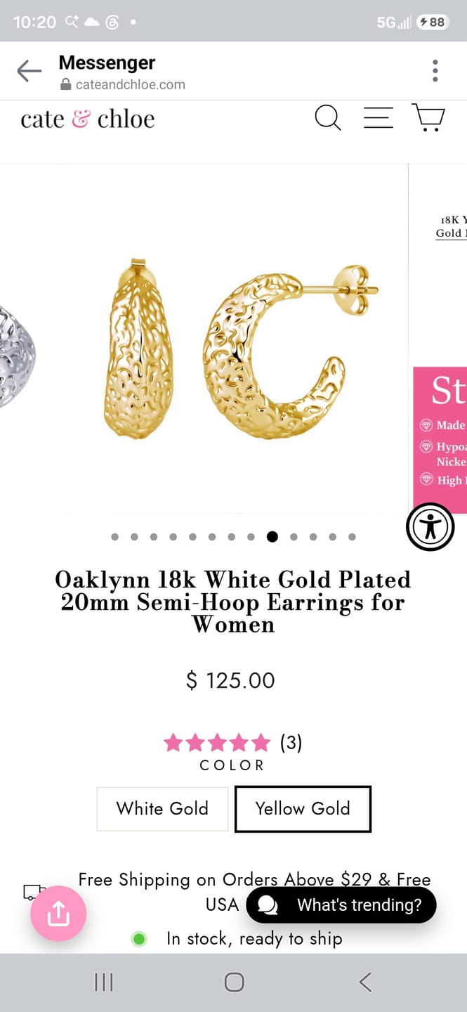 Customer photo review of Oaklynn 18k White Gold Plated 20mm Semi-Hoop Earrings for Women