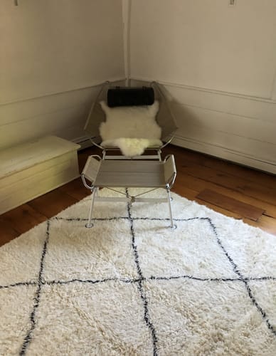 Customer photo review of Custom Beni Ourain Rug | Navy Blue and White Chevron Geometric