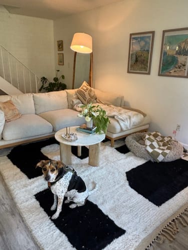 Customer photo review of Custom Beni Ourain Rug | Navy Blue and White Chevron Geometric