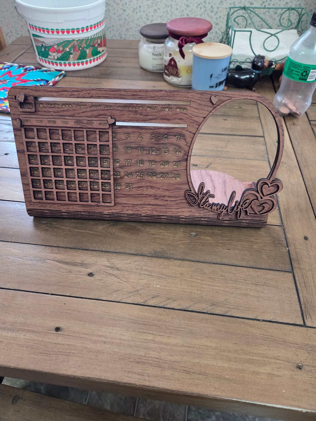 Customer photo review of 2 Perpetual Wooden Calendar Desk Laser Cut Svg File
