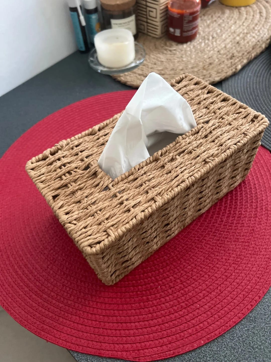 Customer photo review of Handwoven Rattan Tissue Box
