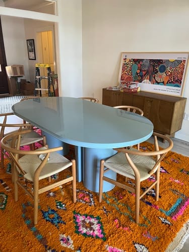 Customer photo review of Custom Beni Ourain Rug | Navy Blue and White Chevron Geometric