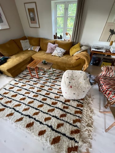 Customer photo review of Custom Beni Ourain Rug | Navy Blue and White Chevron Geometric