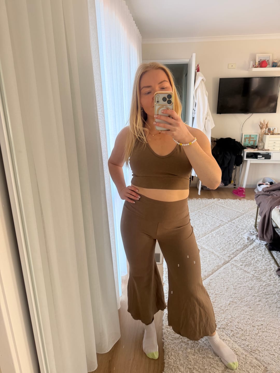 Customer photo review of Hemp 3/4 Flare Yoga Pants