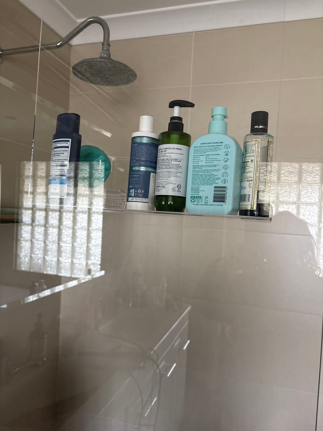 Customer photo review of Clear Acrylic Shower Shelf