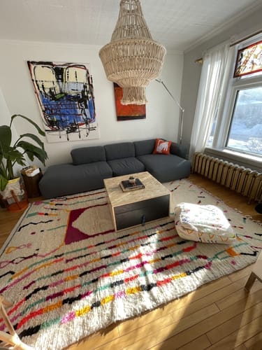 Customer photo review of Custom Beni Ourain Rug | Navy Blue and White Chevron Geometric