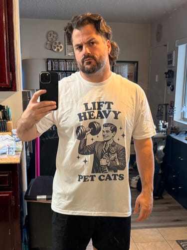 Customer photo review of Lift Heavy, Pet Cats Businessman T-Shirt