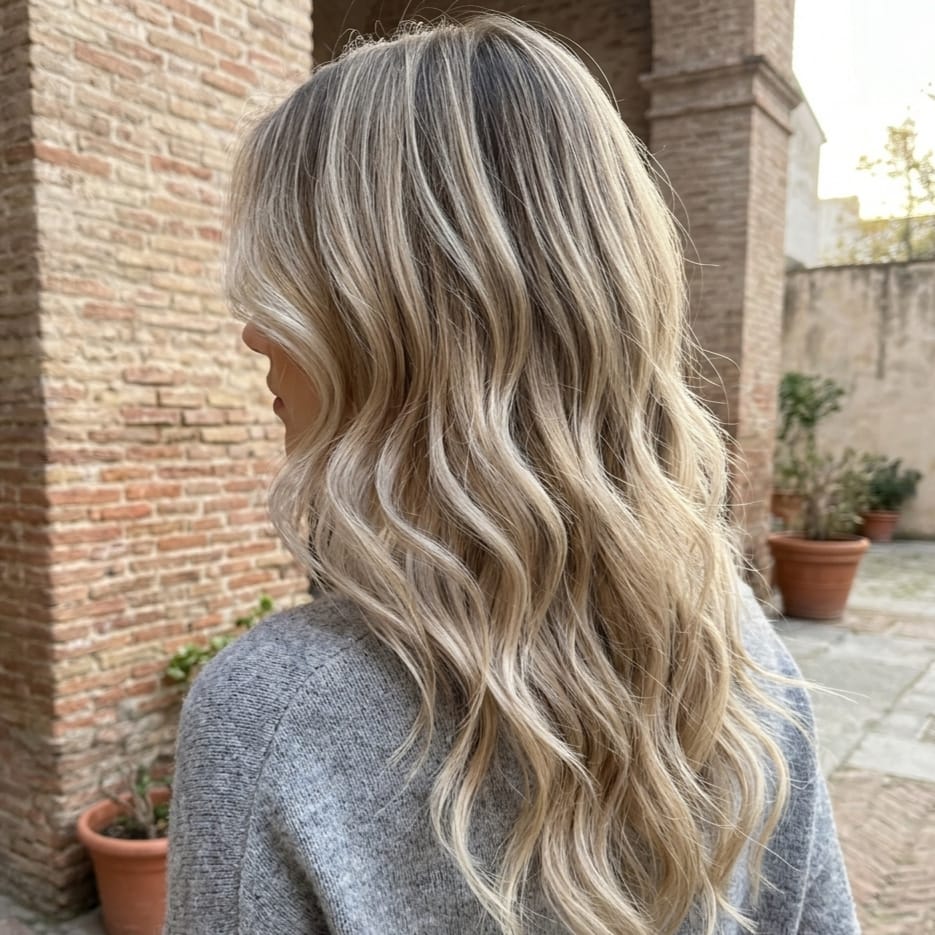Customer photo review of Virgin XO Invisible Weft Butterfly Weft Extensions Balayage #4/7/80