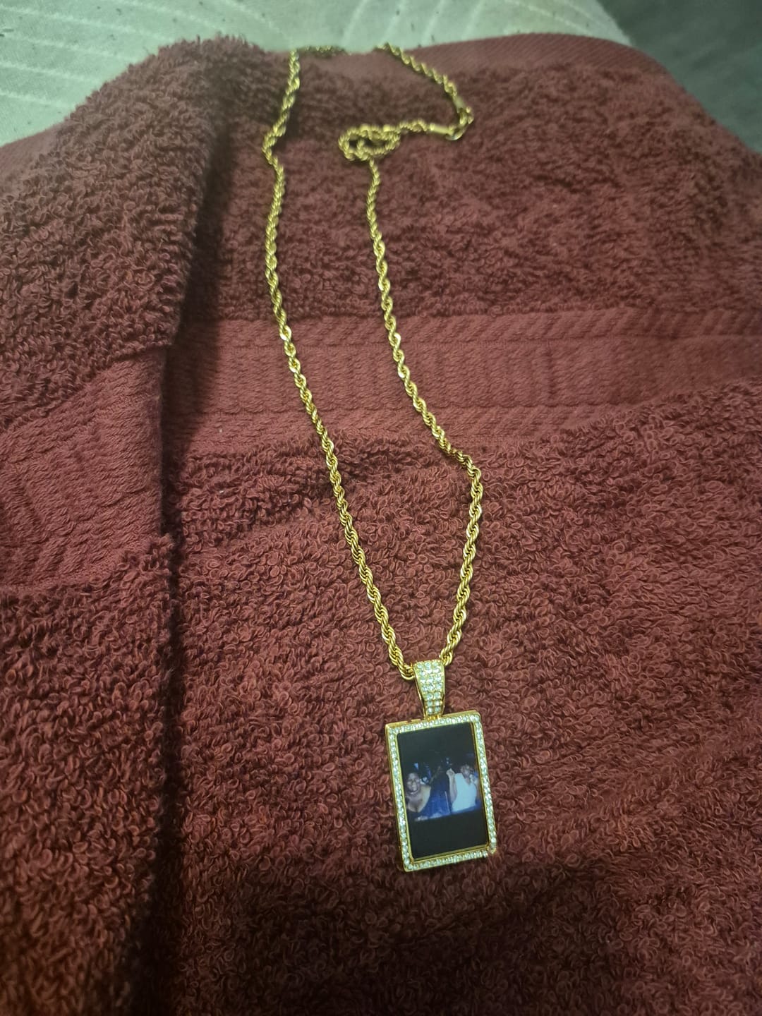 Customer photo review of Personalized Diamond Studded Colorful Photo Necklace