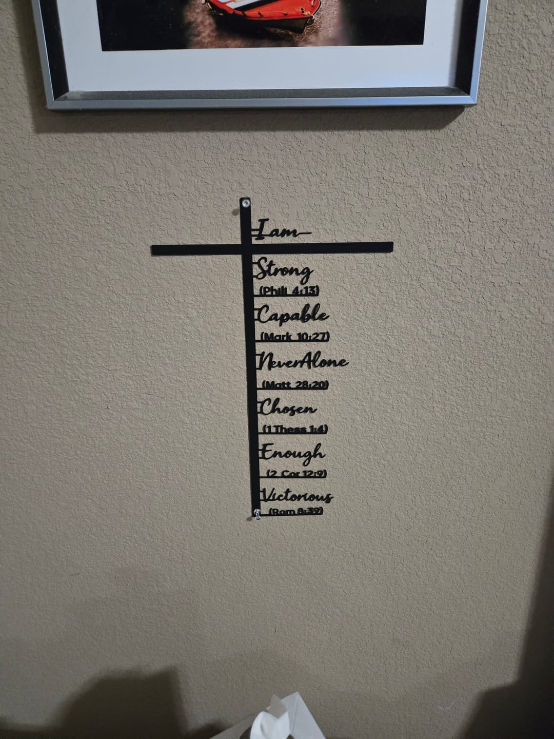 Customer photo review of Christianartworkshop Biblical Verse Cross Metal Wall Decor: Daily Faith Reminder
