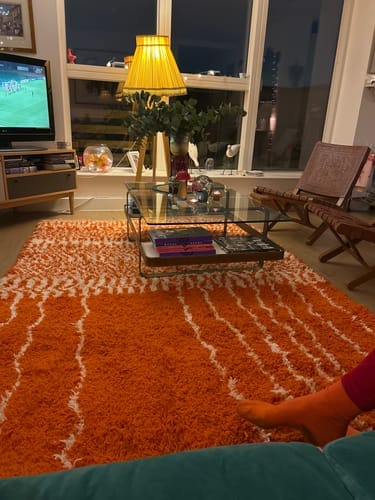 Customer photo review of Custom Beni Ourain Rug | Navy Blue and White Chevron Geometric
