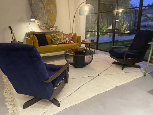 Customer photo review of Custom Beni Ourain Rug | Navy Blue and White Chevron Geometric