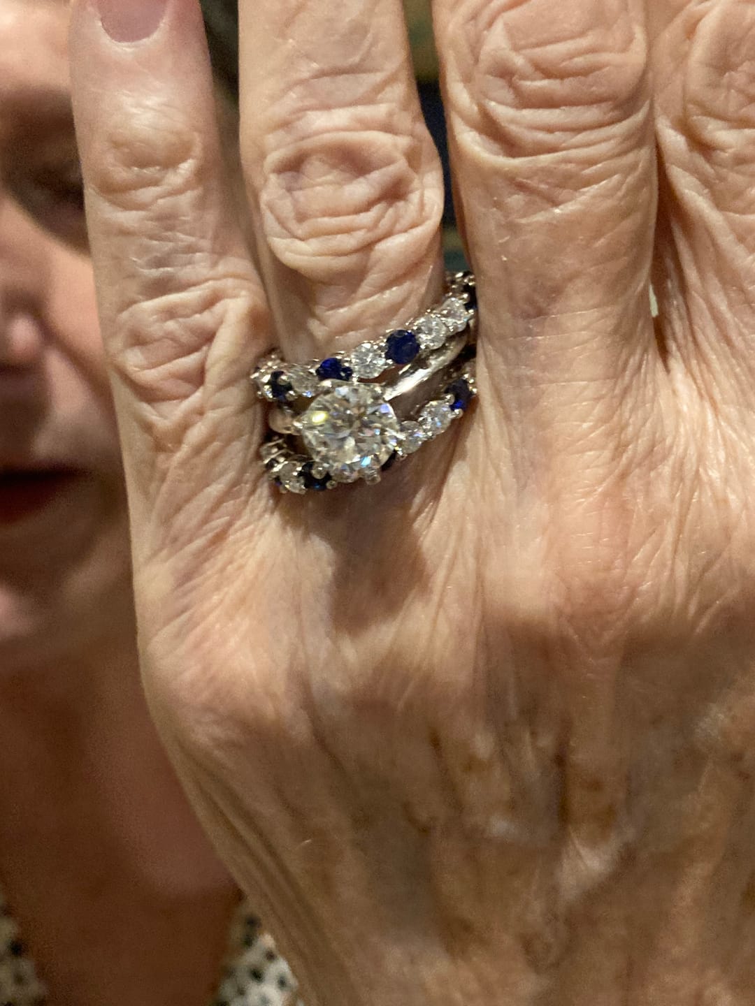 Customer photo review of Moissanite & Lab-Grown Sapphire Eternity Ring