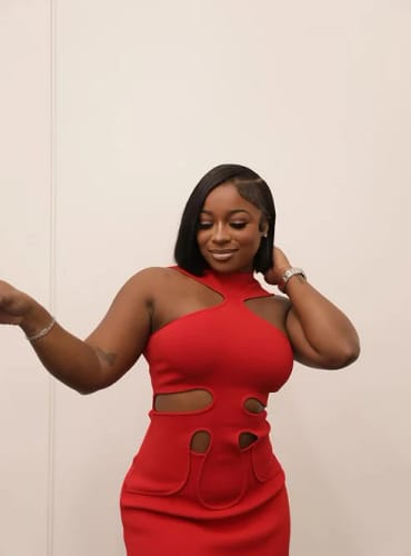 Customer photo review of Gisele Off-Shoulder Halter Mini Dress